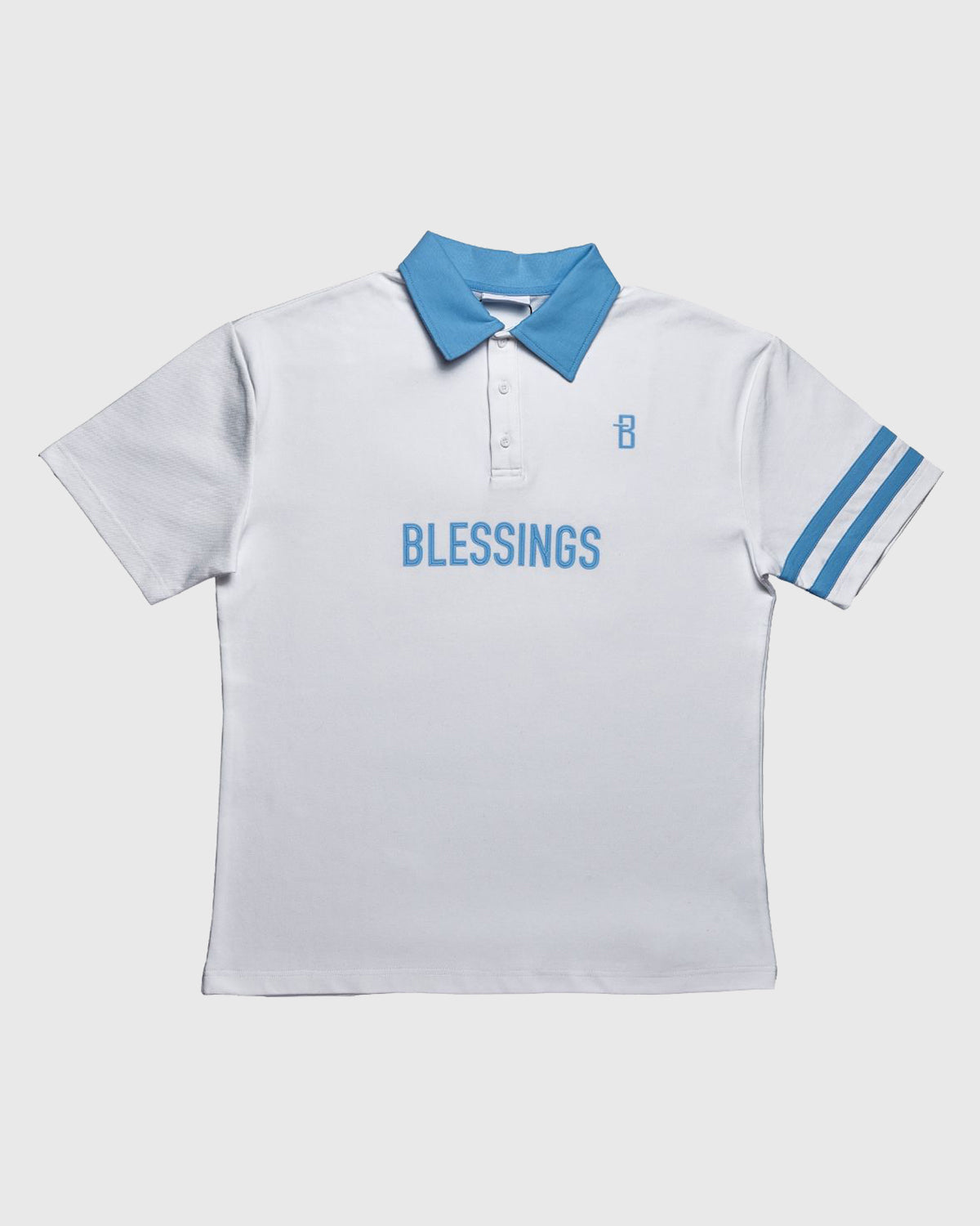 Contrast Collar Polo T-Shirt - White/Blue