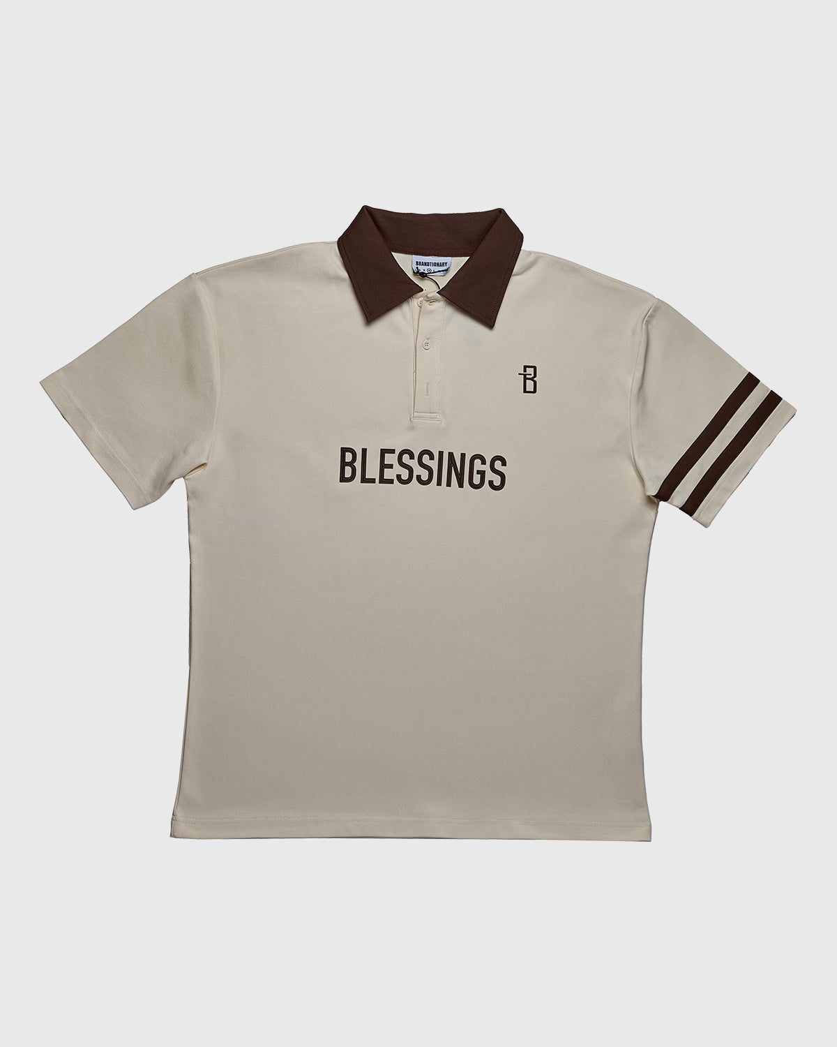 Contrast Collar Polo T-Shirt - Off-White/Brown