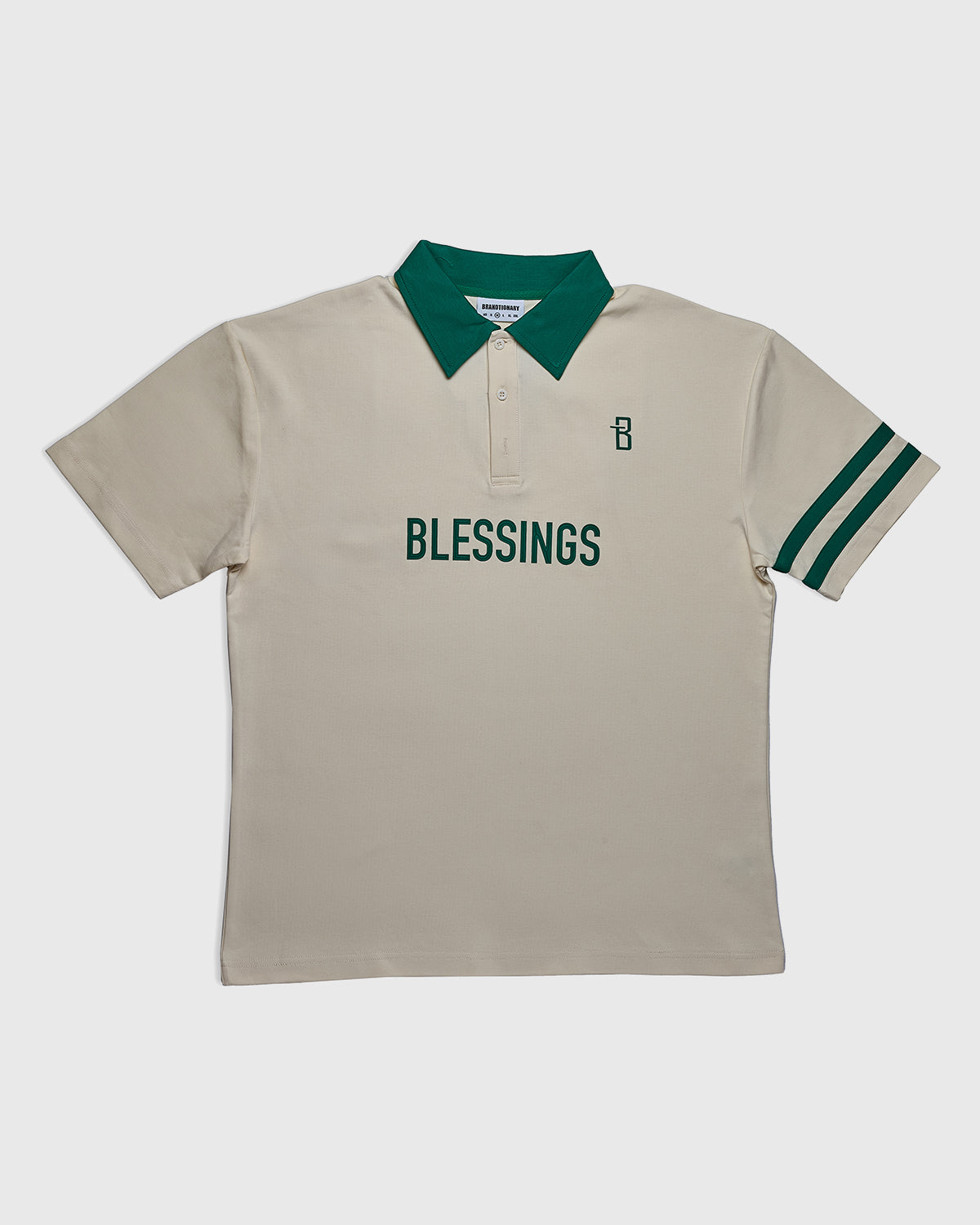 Contrast Collar Polo T-Shirt - Off-White/Green