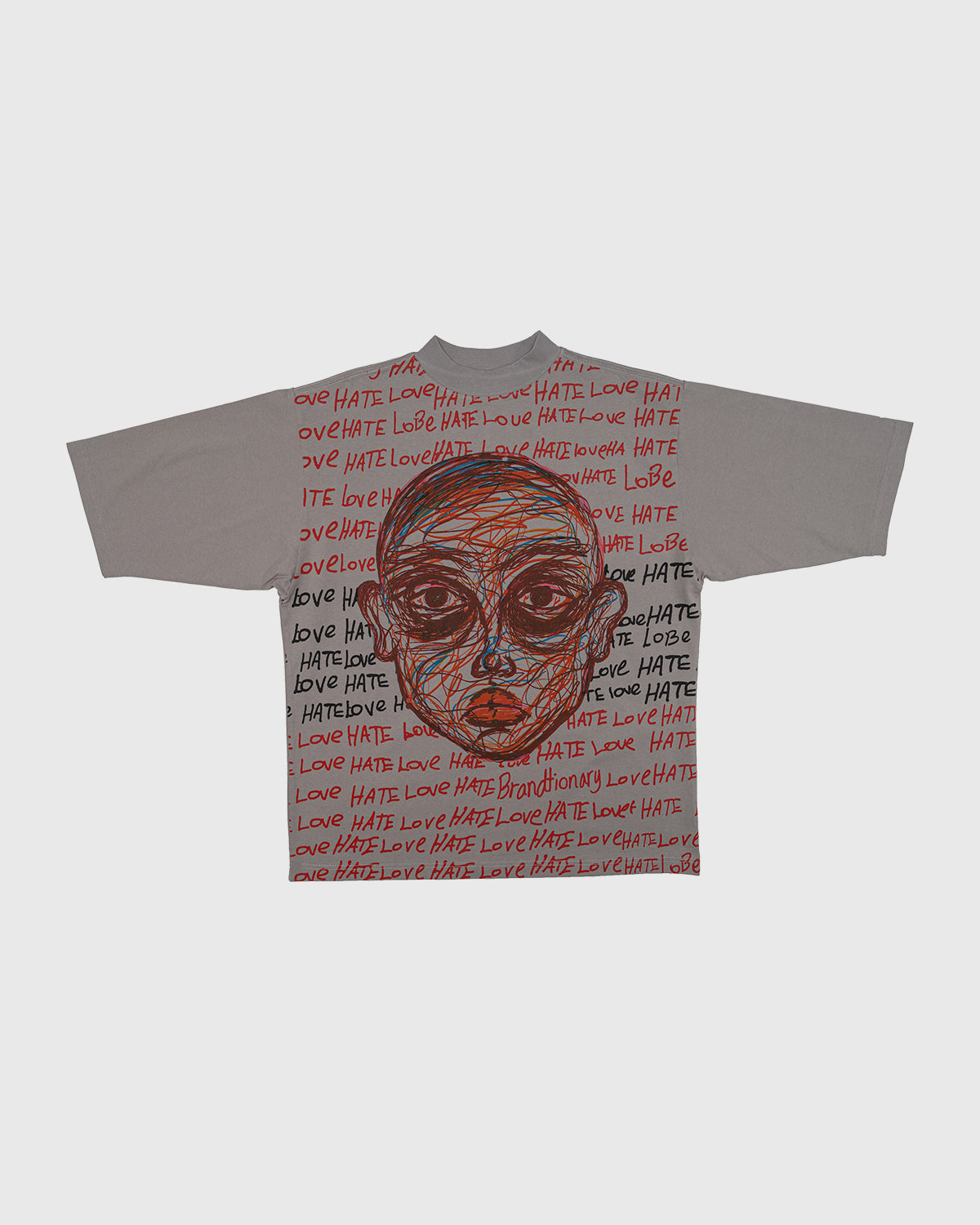 تيشيرت  تعبير الحب والكراهية واسع - رمادي