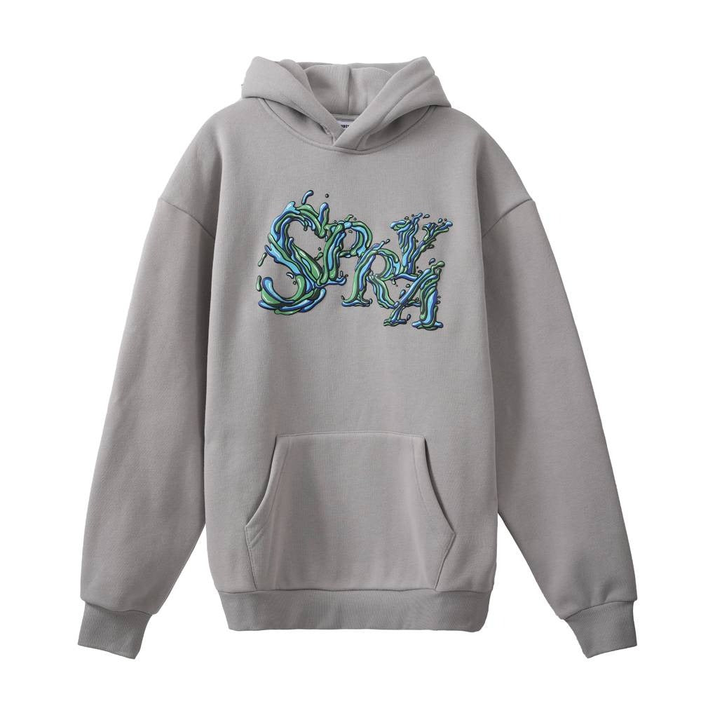 هودي رمادي مطبوع "Spry" مع غطاء رأس