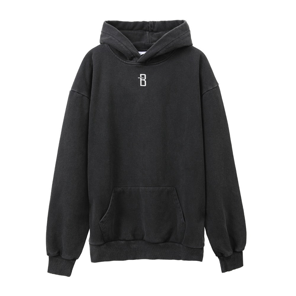 هودي كلاسيكي أسود مغسول مطبوع مع غطاء رأس