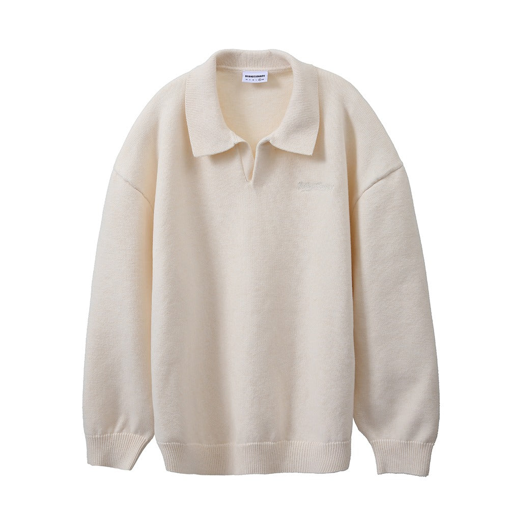 سويتر كلاسيكي صوفي أبيض بياقة قميص