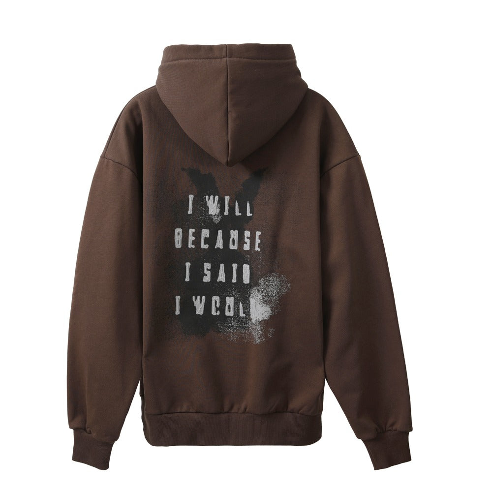 هودي بني مطبوع "I Will" مع غطاء رأس