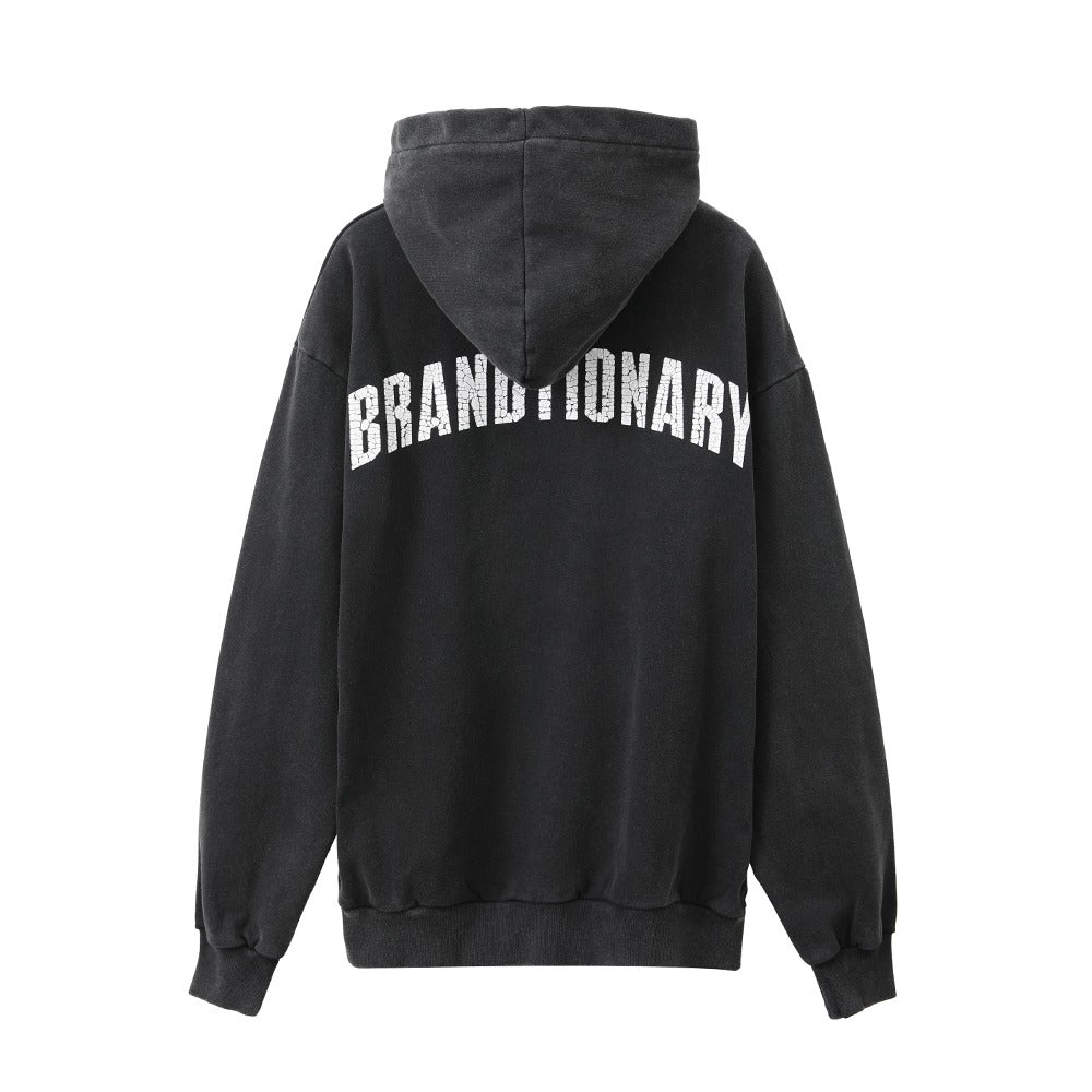 هودي كلاسيكي أسود مغسول مطبوع مع غطاء رأس