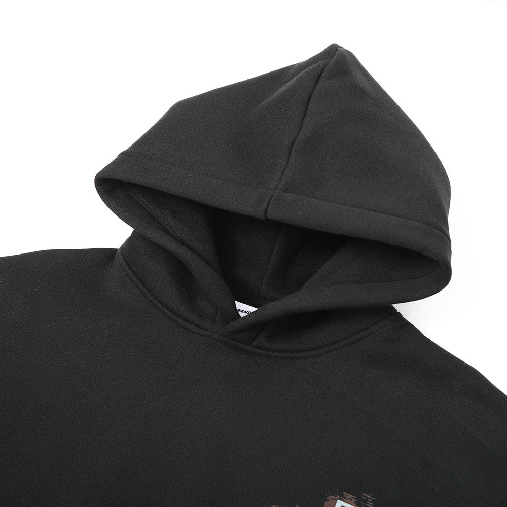 هودي أسود مطبوع "Verse" مع غطاء رأس