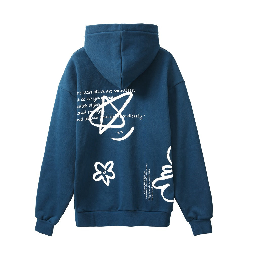 هودي كحلي مطبوع "Star" مع غطاء رأس