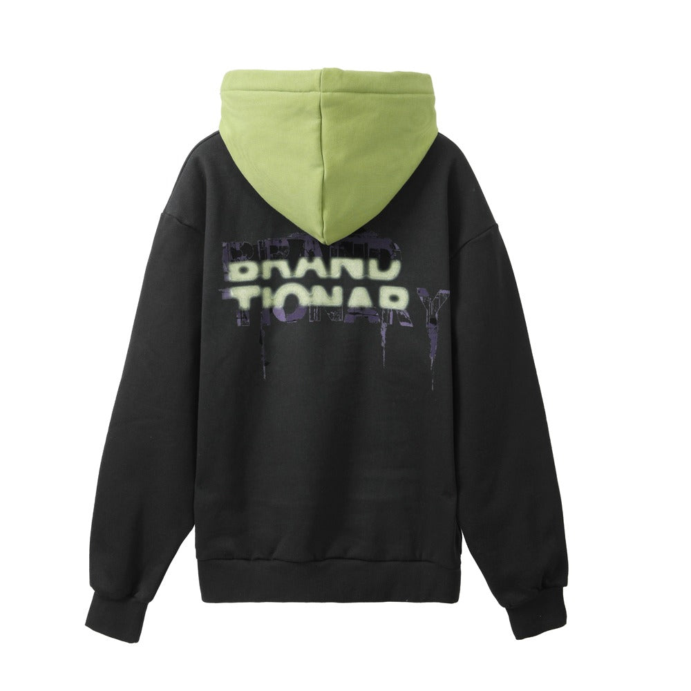 Sweatshirt Black Printed B-T with Green Hood
