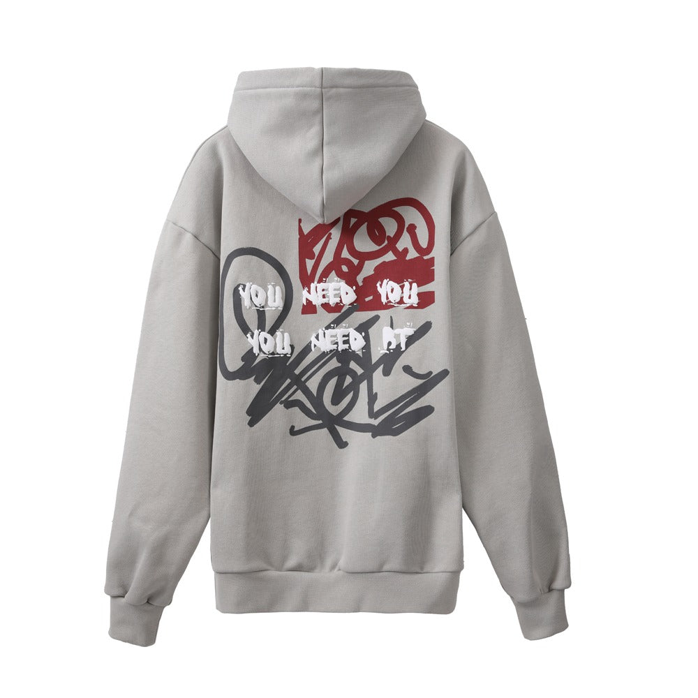 هودي رمادي مطبوع "You Need" مع غطاء رأس