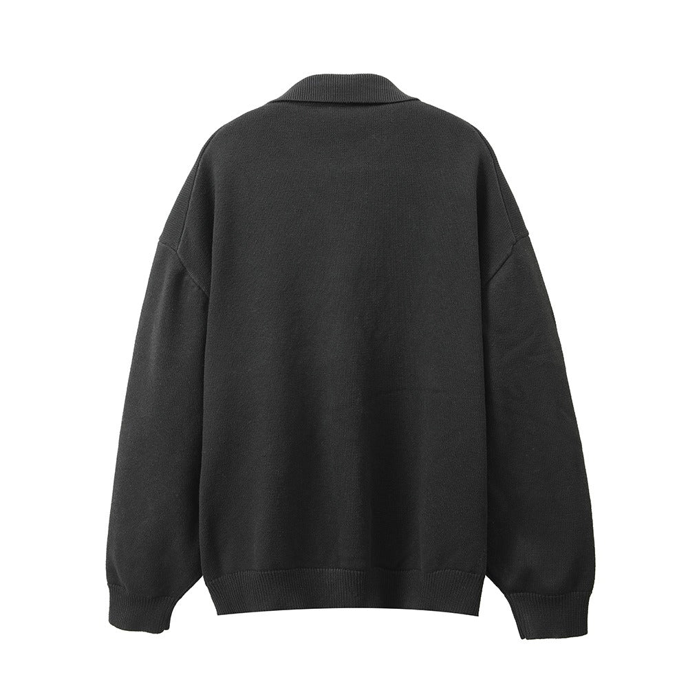 سويتر كاجوال صوفي أسود بياقة قميص