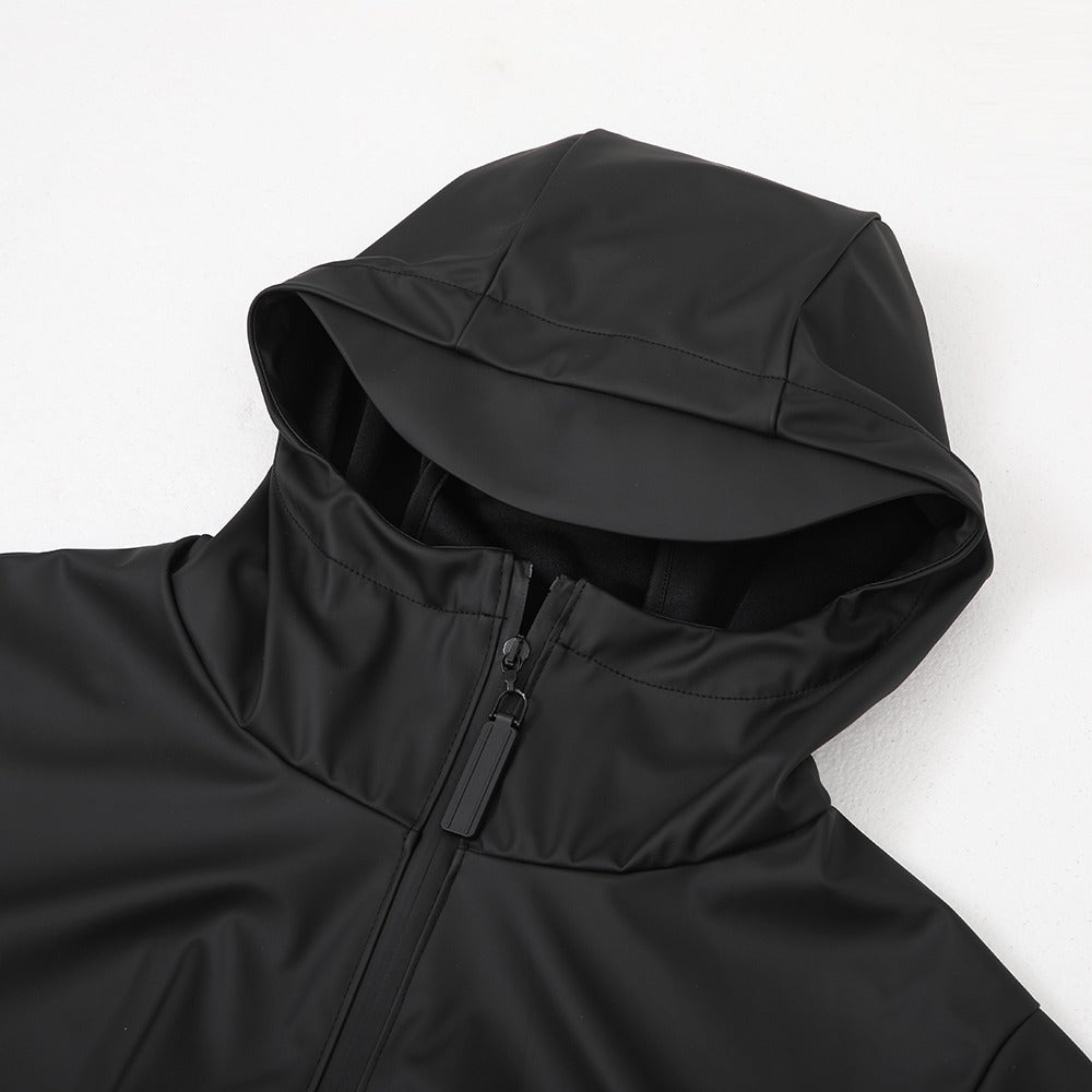 جاكيت كاجوال أسود مقاوم للماء بغطاء للرأس