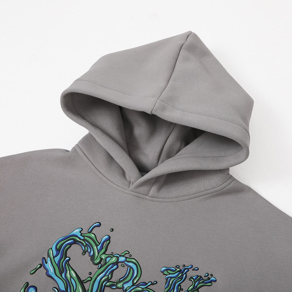 هودي رمادي مطبوع "Spry" مع غطاء رأس