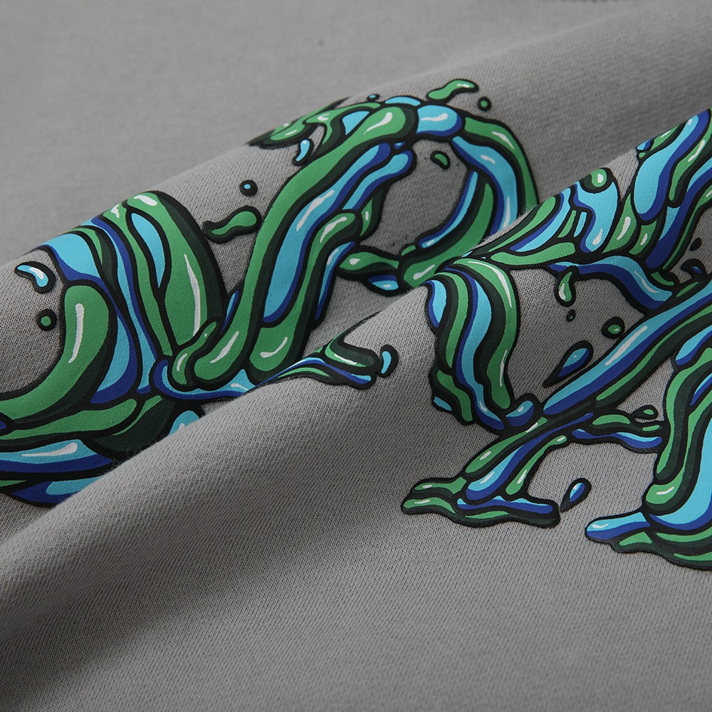 هودي رمادي مطبوع "Spry" مع غطاء رأس