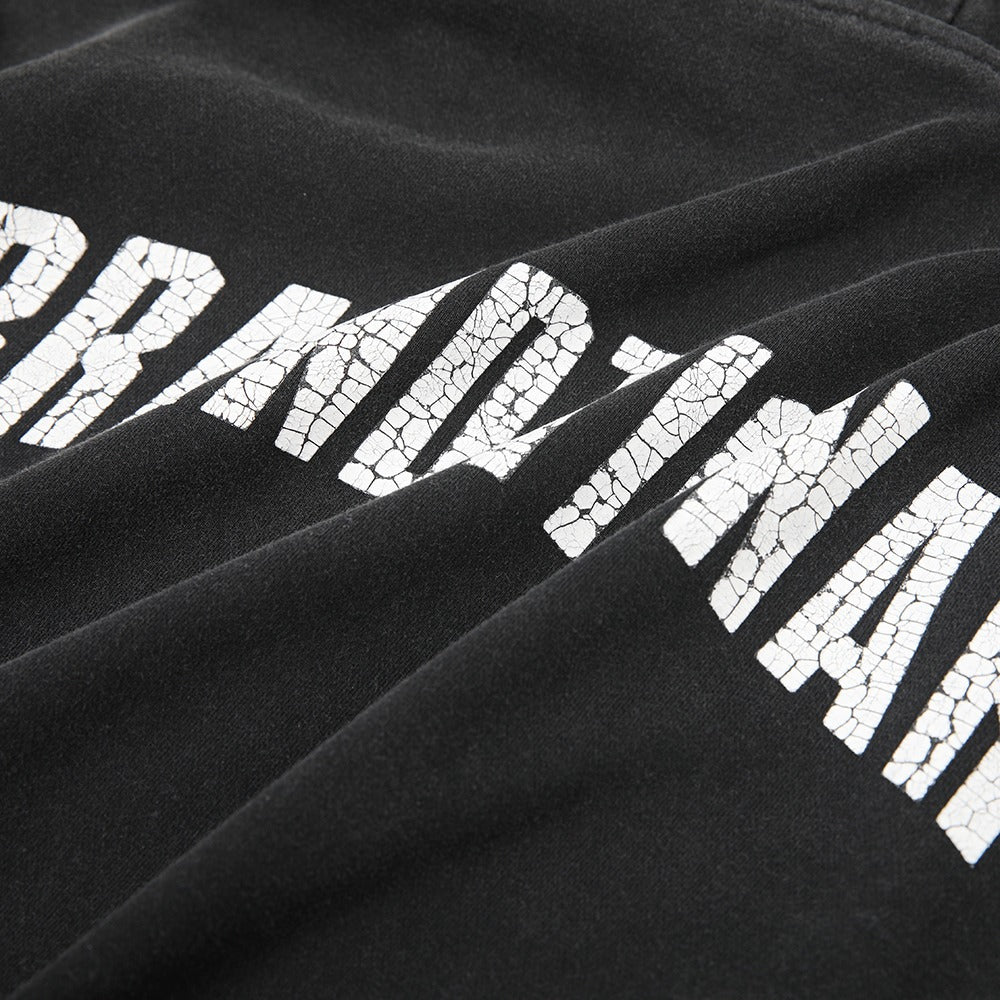 هودي كلاسيكي أسود مغسول مطبوع مع غطاء رأس