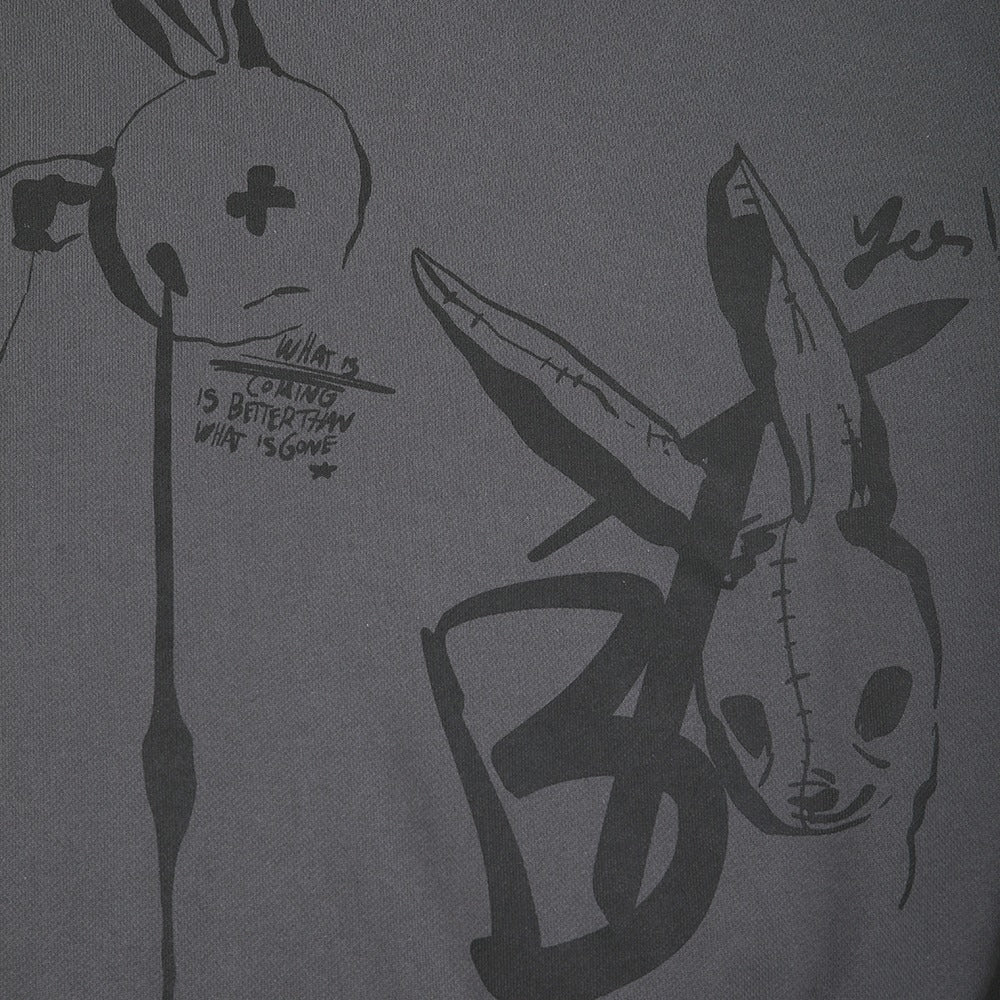 هودي مطبوع أرنب بياقة مستديرة - رمادي