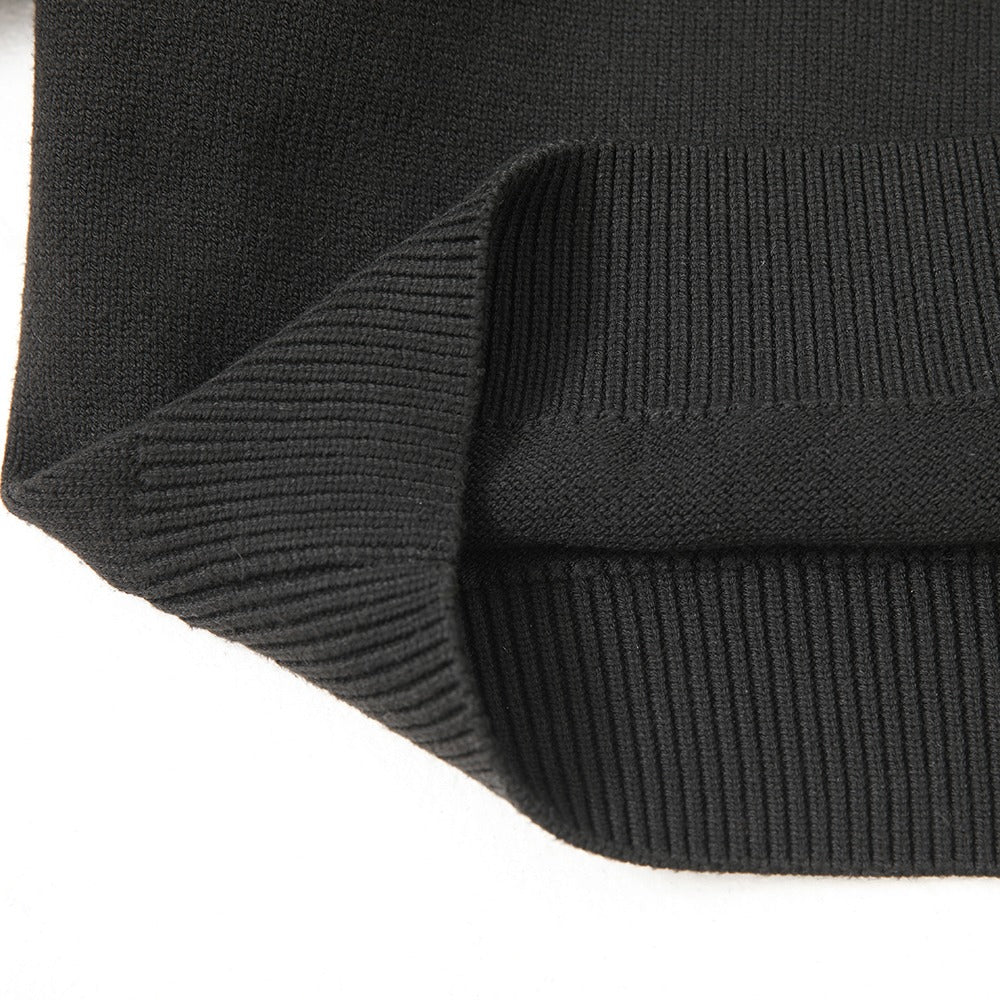 سويتر كاجوال صوفي أسود بياقة قميص