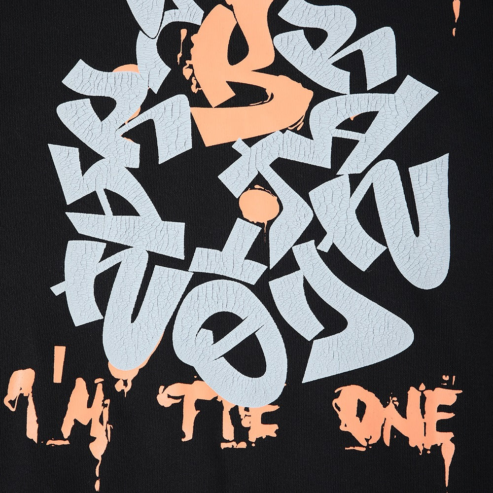 هودي أسود مطبوع "Iam The One" مع غطاء رأس