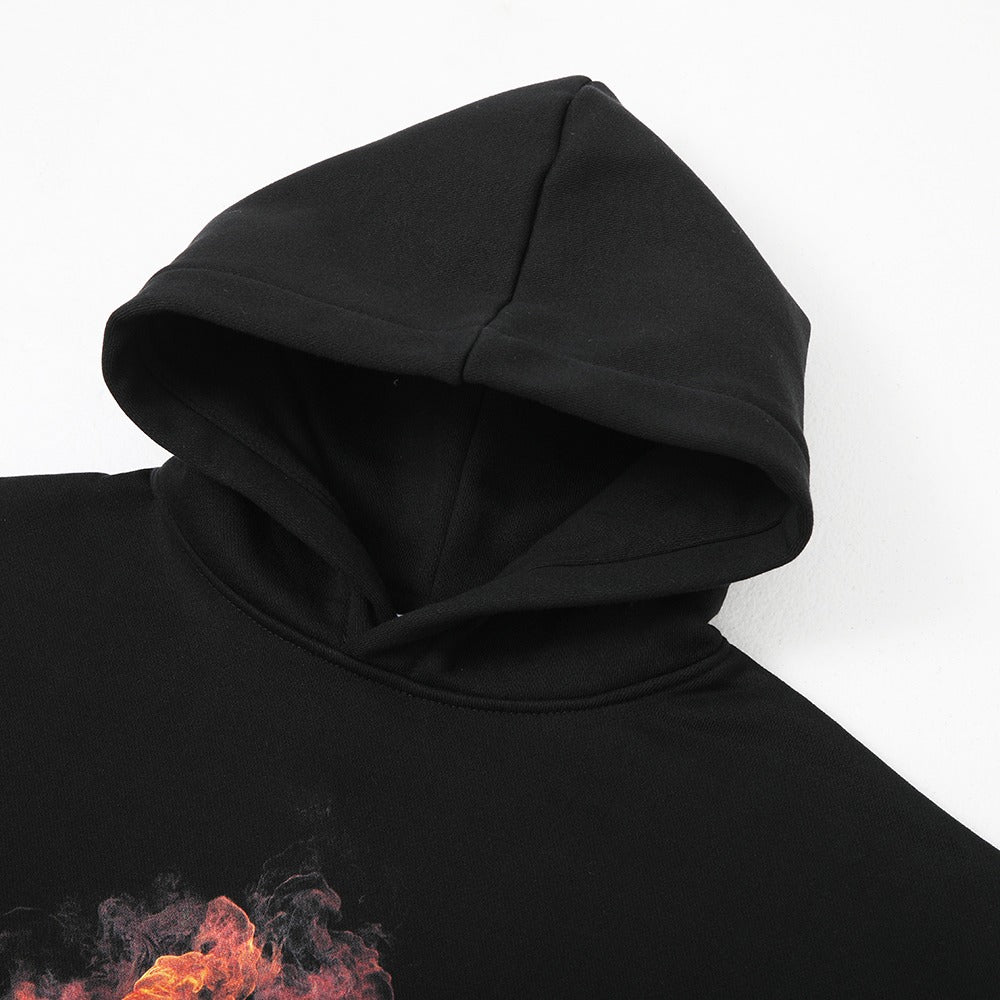 هودي أسود مطبوع كرة سلة مع غطاء رأس أبيض