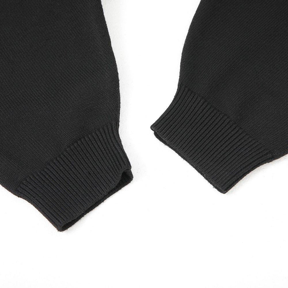 سويتر كاجوال صوفي أسود بياقة قميص